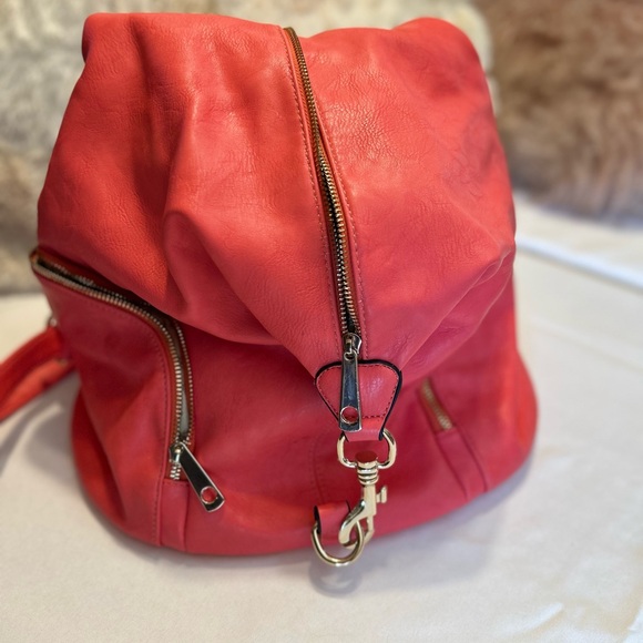 Vibrant Coral Leather Backpack with Gold Hardware - Simply Noelle - Picture 1 of 8